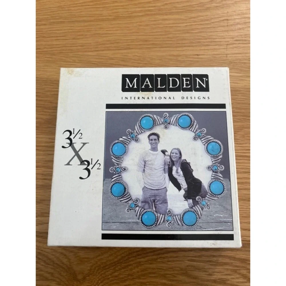 Malden Sedona Picture Frame 3.5x3.5 Turquoise Silver Round Vintage NEW 6378-33
